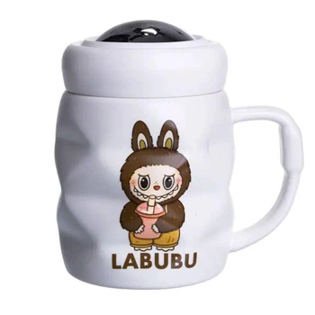 Чашка фарфоровая с крышкой Labubu 400 (мл) Белый с темно-коричневым FM-54C
