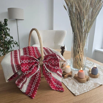 Великодній набір на кошик Ototextile "Спокій" основа льон, червоний орнамент 110-А 4/1 ВН