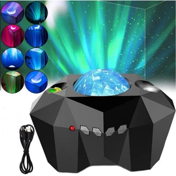 Ночник проектор Aurora Moon Star Черный звездное небо с Bluetooth колонкой LED подсветка динамик музыкальный режим таймер пульт управление освещение комнаты детская спальня