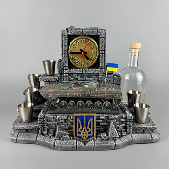 Комплект чарок із графином для горілки з годинником "БМП-1" Ручна робота | Подарунок для чоловіка PA_1030_1