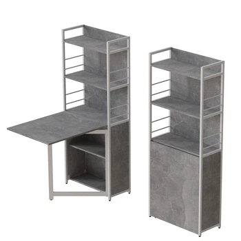 Стол книжка с этажеркой Практик 2 Ferrum-decor 1555x640x990 Белый металл ДСП Бетон 16 мм (FRD-104638)
