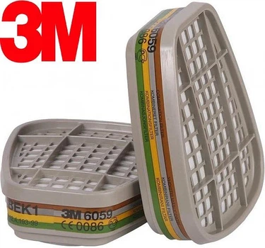 Фильтра для респиратора 3M 6059 газы, хлор, кислоты, аммиакA1B1E1K1