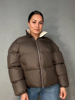 Куртка женская Fashion 3095 короткая пуффер воротник стойка L коричневая