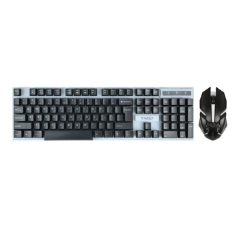Игровой комплект проводной Gaming Combo 4в1 T-Wolf TF-240 клавиатура, мышка, наушники с микрофоном, коврик с подсветкой 3D эффект Black