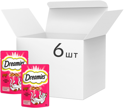Упаковка ласощів для котів Dreamies з яловичиною 6 шт по 60 г (4008429037931)