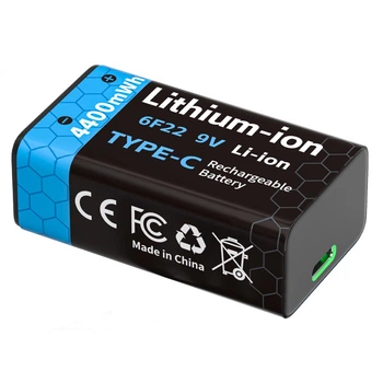Аккумуляторная батарея 6F22 Крона 9V с USB Type-C Li-ion 4400mWh, Black (162170)