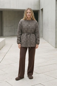Жіноча кашемірова куртка в клітинку з поясом Seventeen XXL-3XL Коричневий (2000000213910)