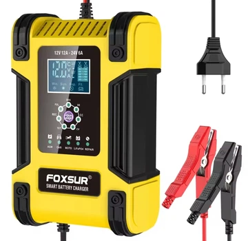 Автоматическое зарядное устройство FOXSUR 12V 12A для автомобильных аккумуляторов Желтое