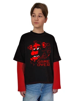 Подростоковый лонгслив для мальчика Спиногрыз FNAF Game over СПИ -09287 красный с черным 140 см