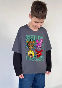 Подростоковый лонгслив для мальчика Спиногрыз Five nights at freddy's Game over СПИ -09292 графит с черным 140 см
