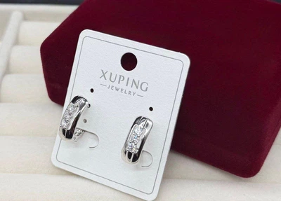Сережки гіпоалергенні Xuping з медичної сталі жіноча біжутерія під срібло прямокутні з камінням сережки для вуха