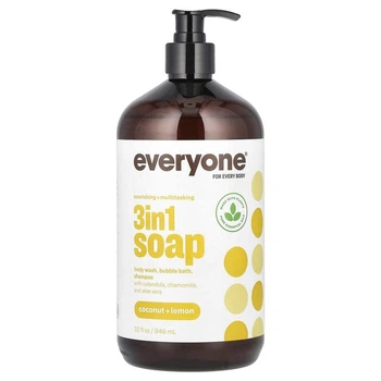 Піна, шампунь, гель для душу, 3 в 1, Everyone Soap for Every Body, EO Products, кокос та лимон, 946 мл