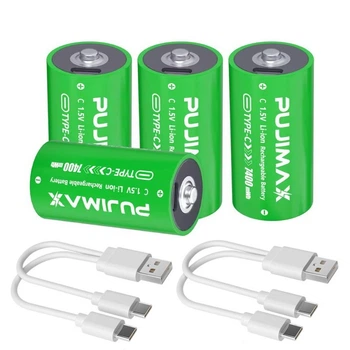 Акумулятори Тип C (R14) 7400mWh с Type-C Pujimax 1.5V Li-Ion (4 шт + 2 кабеля + 2 кейса) (16235-4)