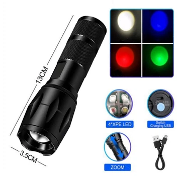 Ліхтар X10-4XPE LEDWHITE+RED+BLUE+GREEN Li-Ion акумулятор ЗУ microUSB zoom