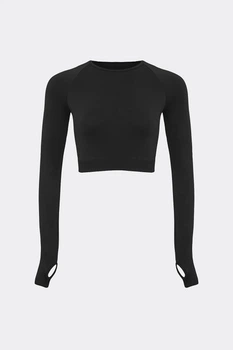 Жіночий кроп-лонгслів в рубчик з акцентними мітенками Giulia FLEX LONGSLEEVE ACTIVE L/XL Black-black