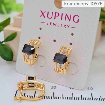 Серьги "Блеск" с Черным камнем, длина 1,5см, английская застежка, Xuping 18К
