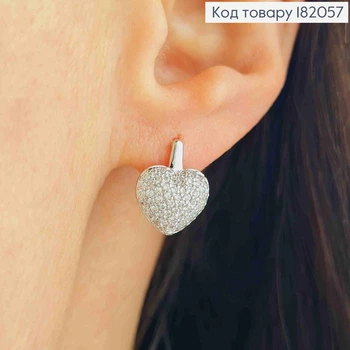 Серьги родованные "Сердце" с Блестящими камушками, 1,4см, английская застежка, Xuping
