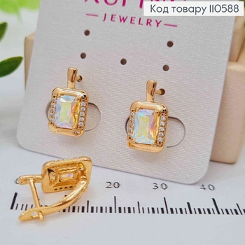 Серьги с Квадратным Блестящим камнем Хамелеон, дл. 1,5см, английская застежка, Xuping 18К