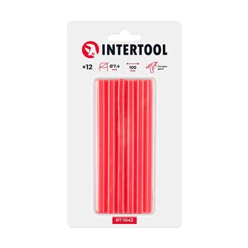 Комплект клеевых стержней красных, 7,4×100 мм, 12 шт. INTERTOOL RT-1043