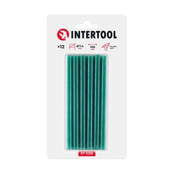 Комплект клеевых стержней зеленых, 7,4×100 мм, 12 шт. INTERTOOL RT-1058