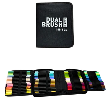 Набір акварельних маркерів Dual Brush, 100 кольорів, двосторонні, в текстильному пеналі DB-001-100