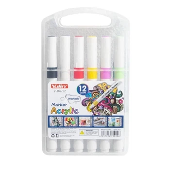 Набор акриловых маркеров Yulin Acrylic Marker 12 шт Y-04-12, универсальные, в пластиковом футляре