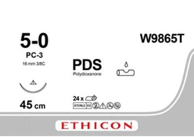 ПДС II Ethicon неокрашенный 45 см M1 USP5/0 одна игла PC-3 Prime Тип режущая 16 мм 3/8 круга (W9865T)