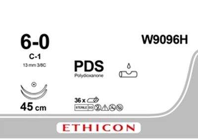 ПДС II Ethicon фиолетовый 45 см M0.7 USP6/0 две иглы C-1 Тип колющая Taper Point 13 мм 3/8 круга (W9096H)