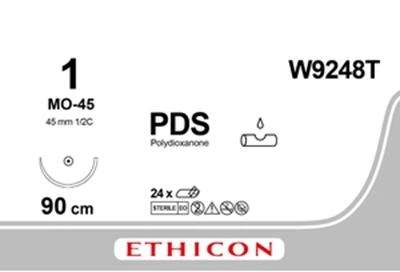 ПДС II Ethicon фиолетовый 90 см M4 USP1 одна игла MO-45 Тип колючая Taper Point 45 мм 1/2 круга (W9248T)