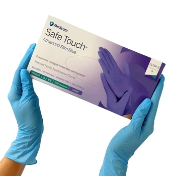 Нітрилові рукавички Medicom SafeTouch Advanced Slim Blue S блакитні (100 шт)