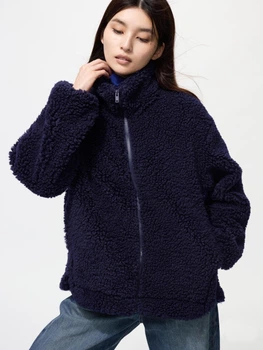 Куртка на молнии UNIQLO из искусственного меха 1159853717 (Синий S)