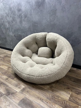 Бескаркасное кресло-кокон трансформер меховое Teddy 160х80 см бежевое