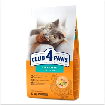 Сухой корм для взрослых стерилизованных кошек Club 4 Paws Adult Cats Sterilised с индейкой 5 кг (4820269144934)