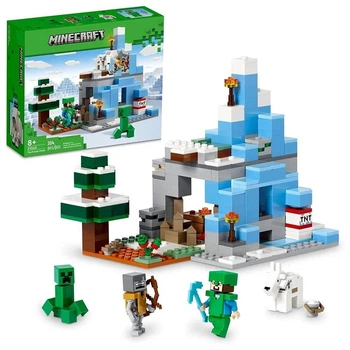 Конструктор блочный Minecraft Ледяные вершины My world 304 детали 4 фигурки героев и аксессуары 31243