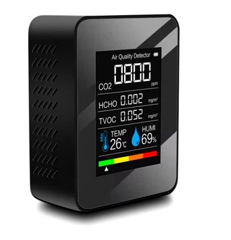 Детектор вуглекислого газу (СО2), формальдегіду (HCHO) і TVOC Портативний датчик якості повітря 5 в 1 чорний