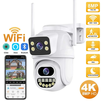 IP Wifi камера відеоспостереження ICSEE 8MP вулична поворотна 2 об'єктиви A33 Besder, Біла