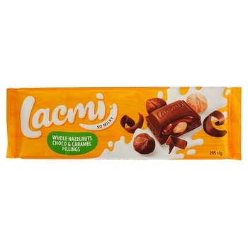 Упаковка шоколаду Roshen Lacmi молочний з цілими лісовими горіхами 295 г х 12 шт