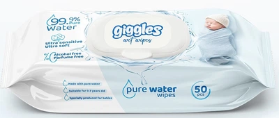 Дитячі вологі серветки Giggles Pure Water з народження 50 шт.