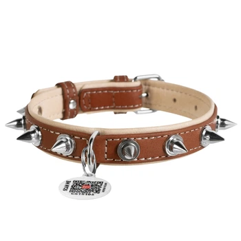 Нашийник шкіра 30-39 см 20 мм з шипами Soft Collar для собак коричневий