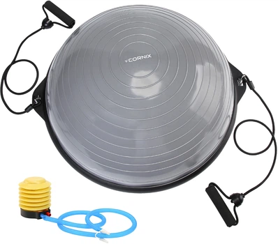 Балансировочная платформа Cornix Bosu Ball полусфера 58 см с эспандерами Grey (XR-0455)