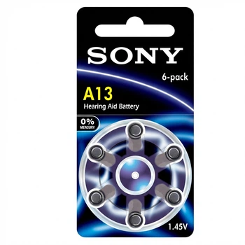 Батарейка цинково-повітряна для слухових апаратів Sony A13 (PR48) Zinc-Air 1.45V, 6 штук