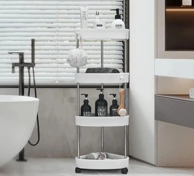 Кутовий стелаж для ванної кімнати 4 яруси, на коліщатках Corner storage rack 85х28х22см, вологостійкий, металевий, білий