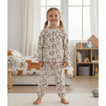 Тепла піжама для дівчинки махра велсофт Warm Kittens SmileTime сіра зріст 116 см