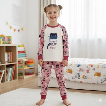 Дитяча тепла піжама для дівчинки Смайл Тайм Smile Time Sleepy Cat зріст 170
