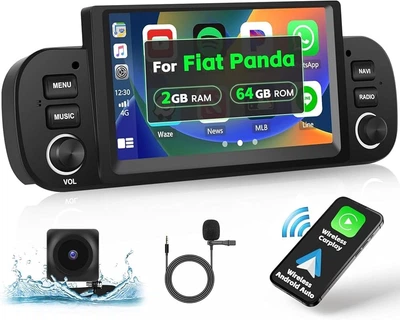 Автомагнитола Hikity Android 7| 2/64 ГБ для Fiat Panda 2013–2020 Беспроводной CarPlay Android Auto, GPS, Wi-Fi