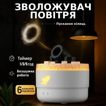 Зволожувач повітря гармата Аромадифузор з LED-підсвіткою й таймером Нічник для дому Білий TC