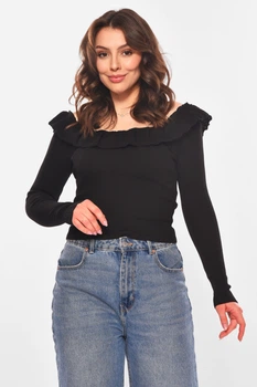 Кофта женская с рюшами однотонная черного цвета Fashion размер 42-44 (210190)