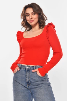 Кофта женская с рюшами однотонная красного цвета Fashion размер 40-42 (210180)