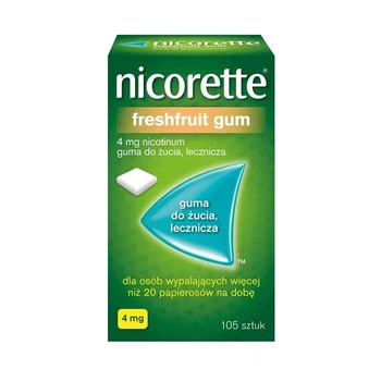 Nicorette Никоретте Fresh Fruit gum 4 мг - никотиновая жевательная резинка (жвачка) от курения, фруктовый вкус, никотинзаместная терапия, 105 шт