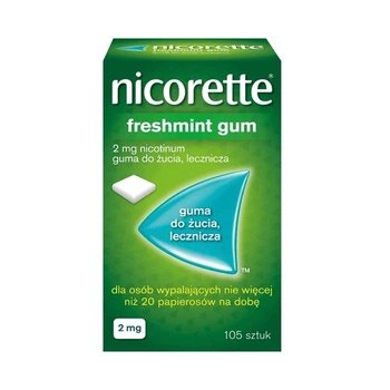 Nicorette Нікоретте Freshmint gum 2 мг — нікотинова жувальна гумка (жуйка) від куріння, м’ятний смак, нікотинозамісна терапія, 105 шт